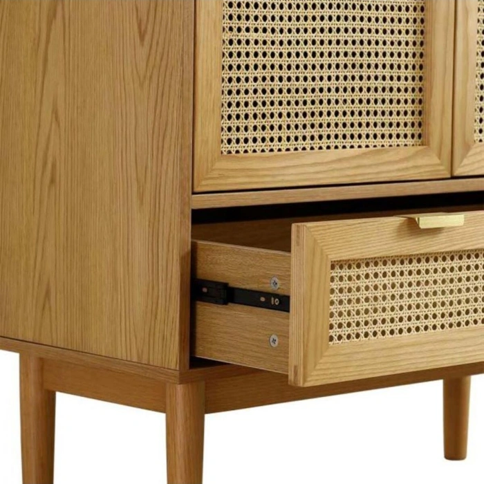 Sheldon Doğal Ahşap Rattan Kapaklı Gardırop - Modern Minimalist Dolap