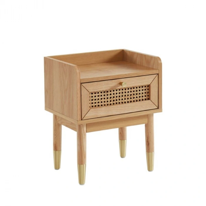 Bombong Masif Ahşap Hasır Komodin Tek Çekmeceli
