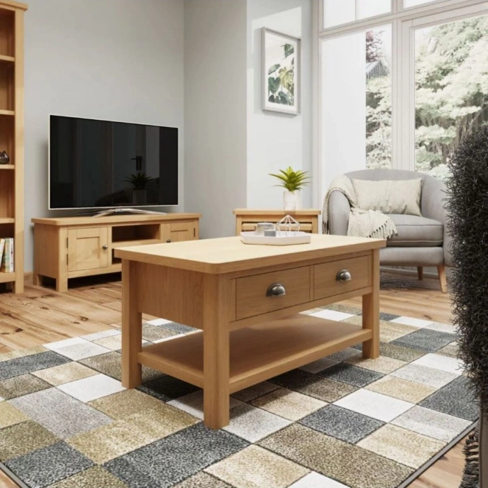 Country Lodge Masif Ahşap Orta Sehpa 4 Çekmeceli