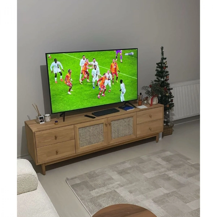 Skara Masif Ahşap Rattan Kapak Detaylı Modern Tv Ünitesi