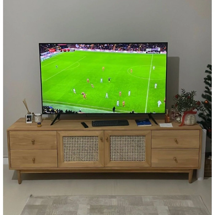 Skara Masif Ahşap Rattan Kapak Detaylı Modern Tv Ünitesi