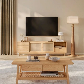 Ahşap Rattan Kapak Detaylı Modern Tv Ünitesi