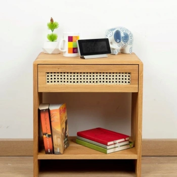 Ahşap Rattan Çekmece Detaylı Komodin