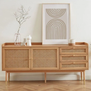 Arya Konsol – Retro Stil Hasır Kapaklı Ahşap Mobilya