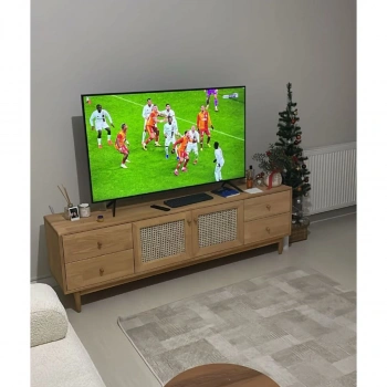 Skara Masif Ahşap Rattan Kapak Detaylı Modern Tv Ünitesi