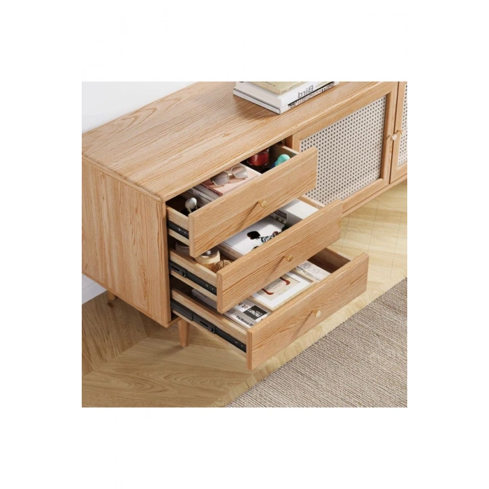 Ahşap Rattan Kapak Detaylı Modern Tv Ünitesi