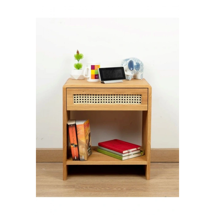Ahşap Rattan Çekmece Detaylı Komodin
