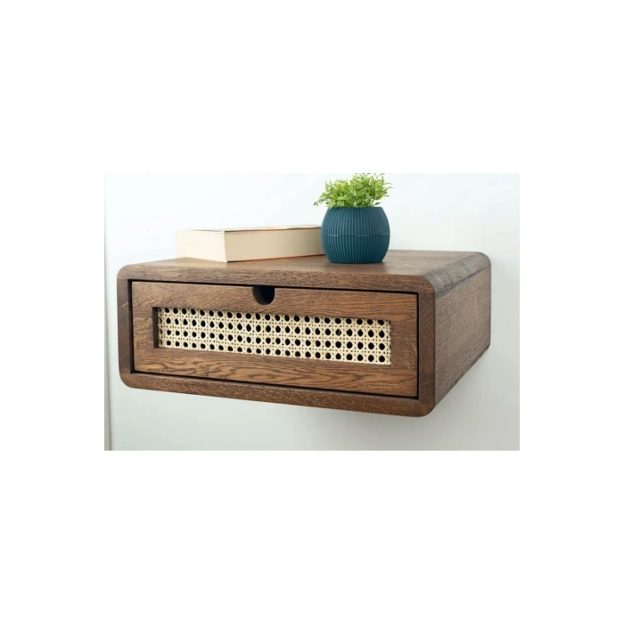 Ahşap Rattan Detay Duvara Monte Modern Komodin