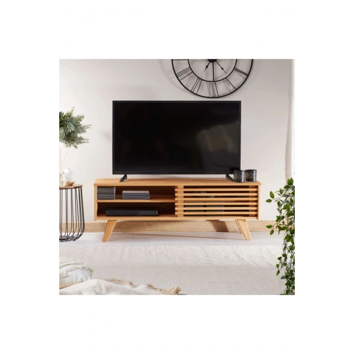 ScandiLine Modern Ahşap TV Ünitesi Izgara Kapaklı Minimal Tasarım
