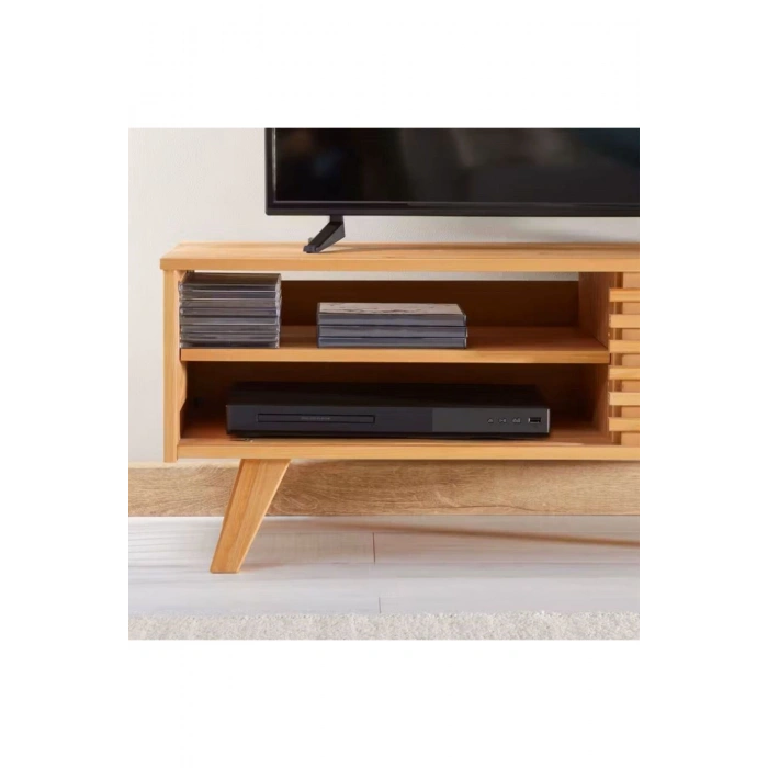 ScandiLine Modern Ahşap TV Ünitesi Izgara Kapaklı Minimal Tasarım