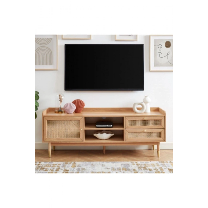 Solé Rattan TV Ünitesi Masif Ahşap