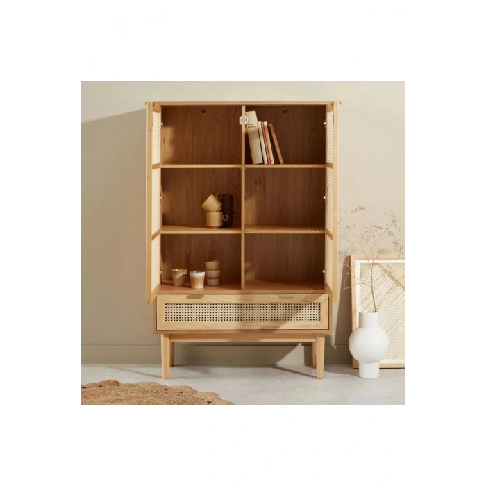 Sheldon Doğal Ahşap Rattan Kapaklı Gardırop - Modern Minimalist Dolap