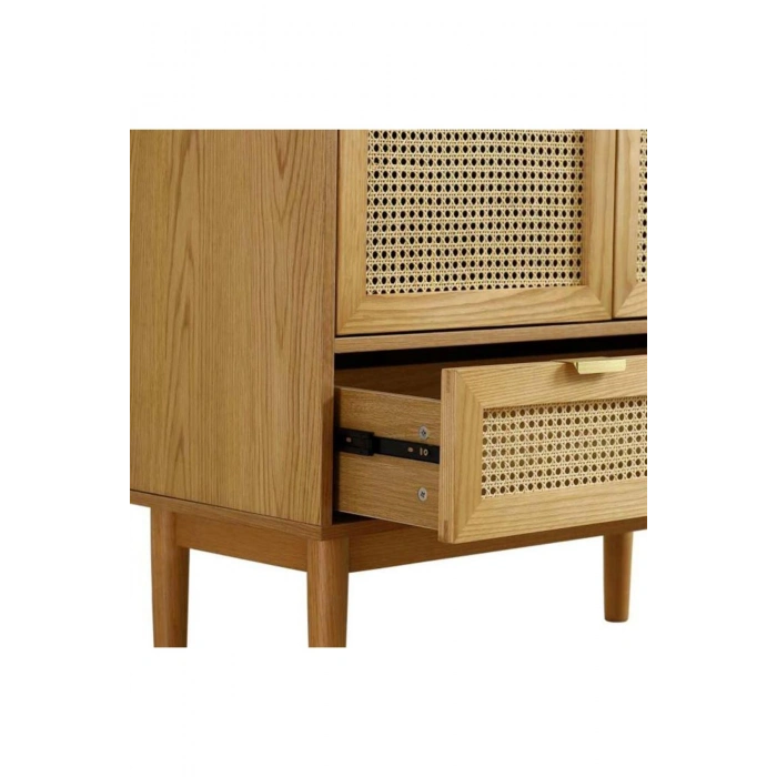 Sheldon Doğal Ahşap Rattan Kapaklı Gardırop - Modern Minimalist Dolap