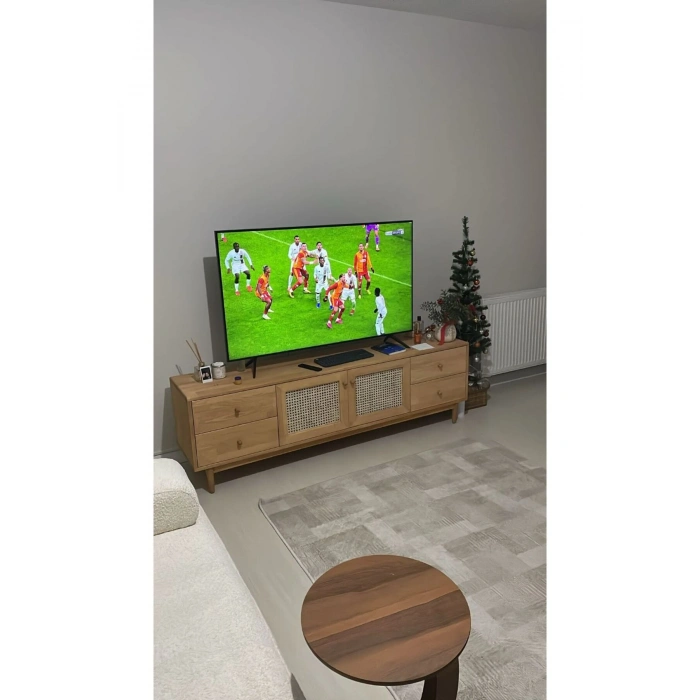 Skara Masif Ahşap Rattan Kapak Detaylı Modern Tv Ünitesi