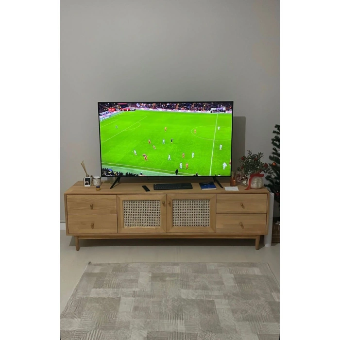 Skara Masif Ahşap Rattan Kapak Detaylı Modern Tv Ünitesi