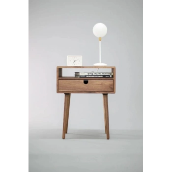 Ahşap Tek Çekmeceli Açık Raf Modern Komodin