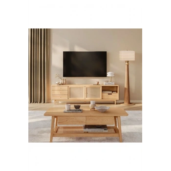 Ahşap Rattan Kapak Detaylı Modern Tv Ünitesi