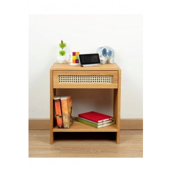 Ahşap Rattan Çekmece Detaylı Komodin