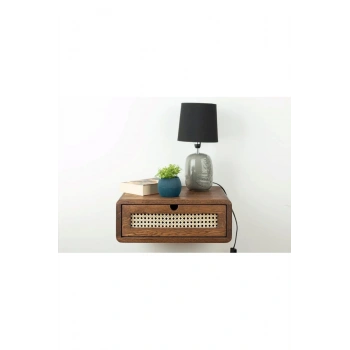 Ahşap Rattan Detay Duvara Monte Modern Komodin