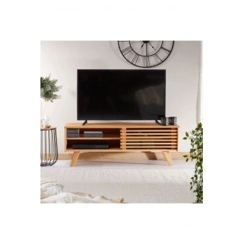 ScandiLine Modern Ahşap TV Ünitesi Izgara Kapaklı Minimal Tasarım