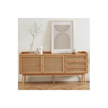 Arya Konsol – Retro Stil Hasır Kapaklı Ahşap Mobilya