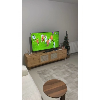Skara Masif Ahşap Rattan Kapak Detaylı Modern Tv Ünitesi