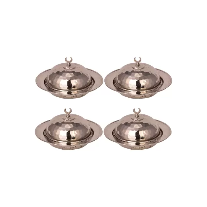 Turna Bakır Saka Yuvarlak Lokumluk 11 Cm El Dövme 4lü Takım Nikel Turna5809-42
