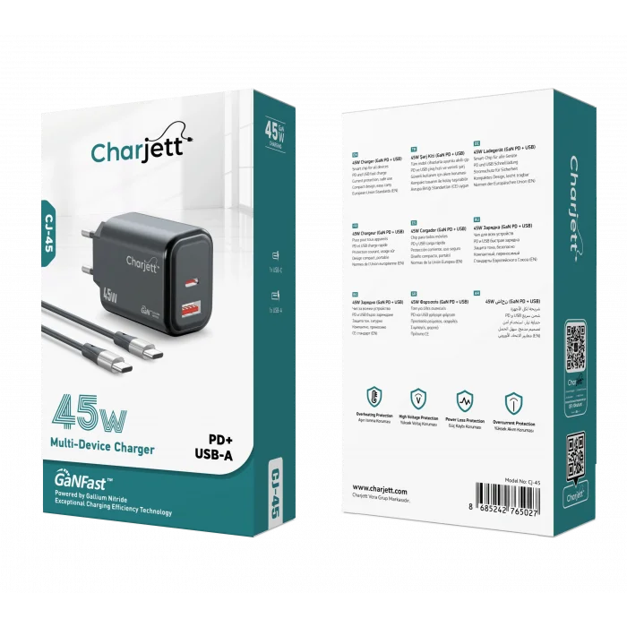 Charjett CJ-45 GaNFast™ 45W Şarj Kiti