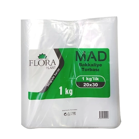 Floraplast 1 Kglık 20x30 Naylon Bakkaliye Torba Dayanıklı 1.Kalite Gıda Temasına Uygun Şeker Torbası