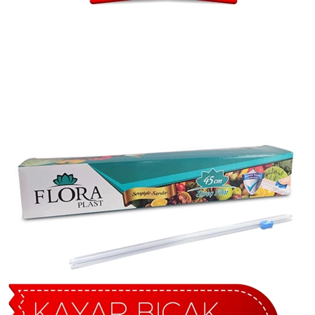Floraplast 3 Adet Sarı Gıda Streç Dayanıklı Steril Esnek 45 cm 300 mt 8 Mic Mutfak, Ambalaj Kayar Bıçak Kutulu