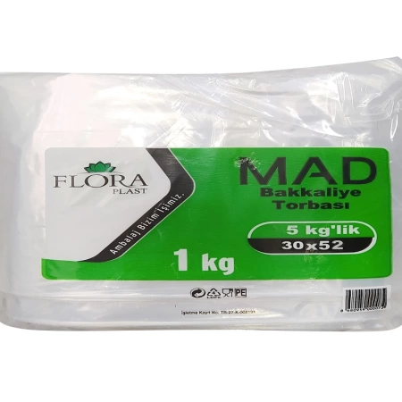 Floraplast 5 Kglık 30x52 Naylon Bakkaliye Torba Dayanıklı 1.Kalite Gıda Temasına Uygun Şeker Torbası