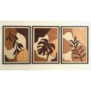 Ahşap Yaprak Temalı Duvar Dekoru – 3lü Set