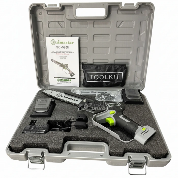 Zimastar SC-5808 Akülü Zincirli Budama Testeresi 21V 4Ah Çift Akülü-Kılavuzlu