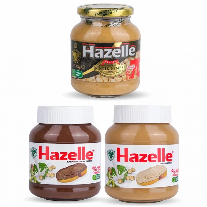 Hazelle Tanışma Paketi Sütlü, Kakaolu, Şekerli Fındık Ezmesi 3 lü Paket