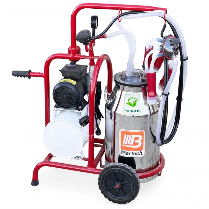 Bartech Yaprak Büyükbaş Tek Sağım Makinesi 40lt Krom Güğüm Silikon Meme Lastikli Kuru Tip