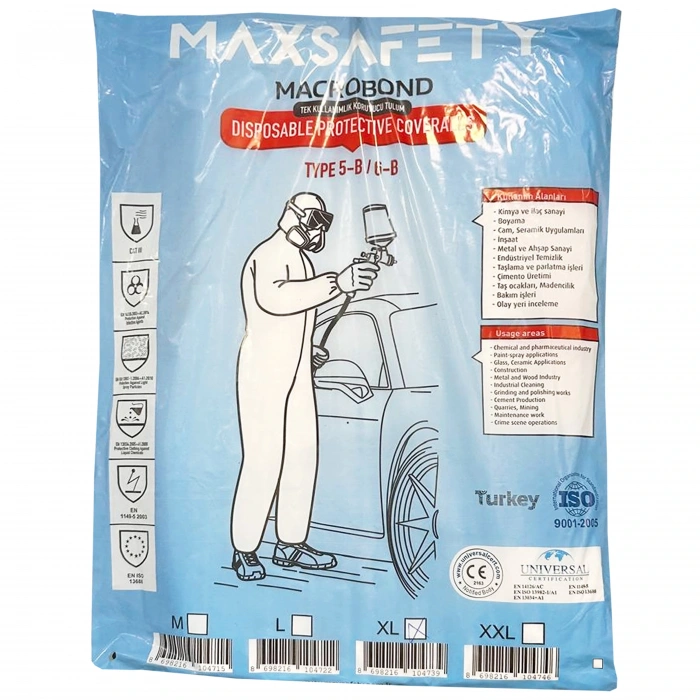Maxsafety Macrobond Tek Kullanımlık Koruyucu İş Güvenliği Tulum XL Beden