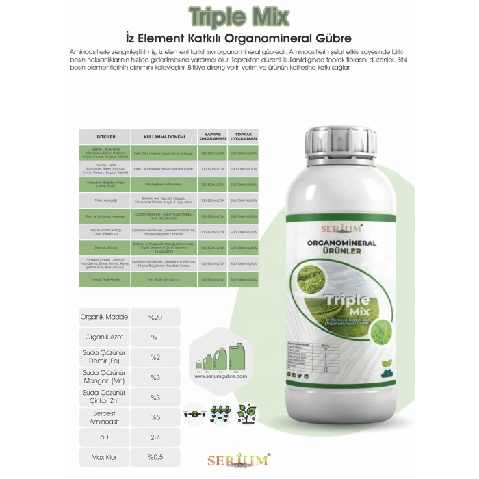 Serium Triple Mix İz Element Katkılı Organomineral Gübre 1lt