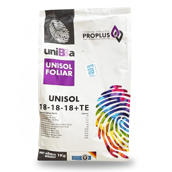 Unibba Unisol Foliar 18-18-18+Te Yaprak Gübresi Mikro Element 1Kg