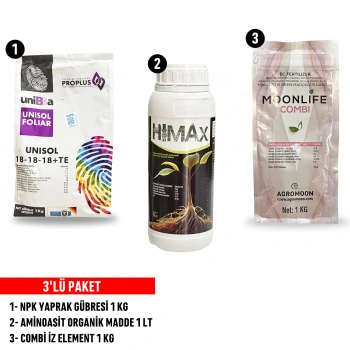 18-18-18 Npk Yaprak Gübresi, Aminoasit Organik Madde, Combi İz Element 3lü Gübre Paketi