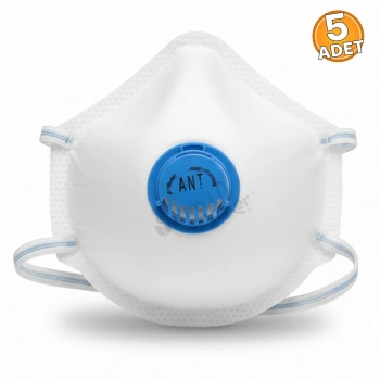 Ant Beyaz Ventilli Maske FFP2 Nr Toz İş Güvenlik Sanayi Boya Konik Maske 5 Adet