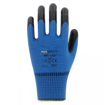 Maxsafety Zebra Nitril Kaplı İş Eldiveni Mavi-Siyah No: 9 Bahçe Eldiveni