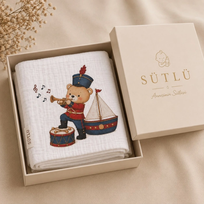 SÜTLÜ %100 Organik Pamuk Müslin Battaniye Little Voyage Collection