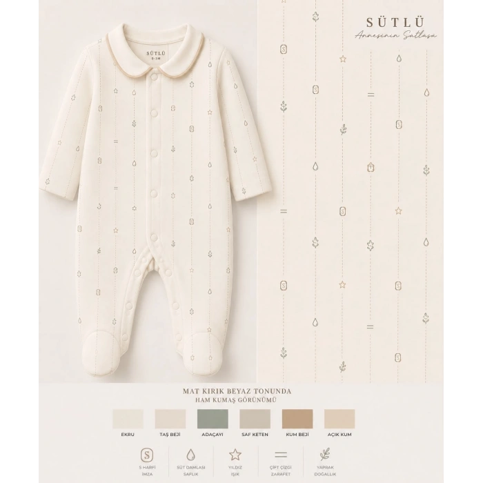 SÜTLÜ Ayaklı Bebek Tulumu Ecru Collection