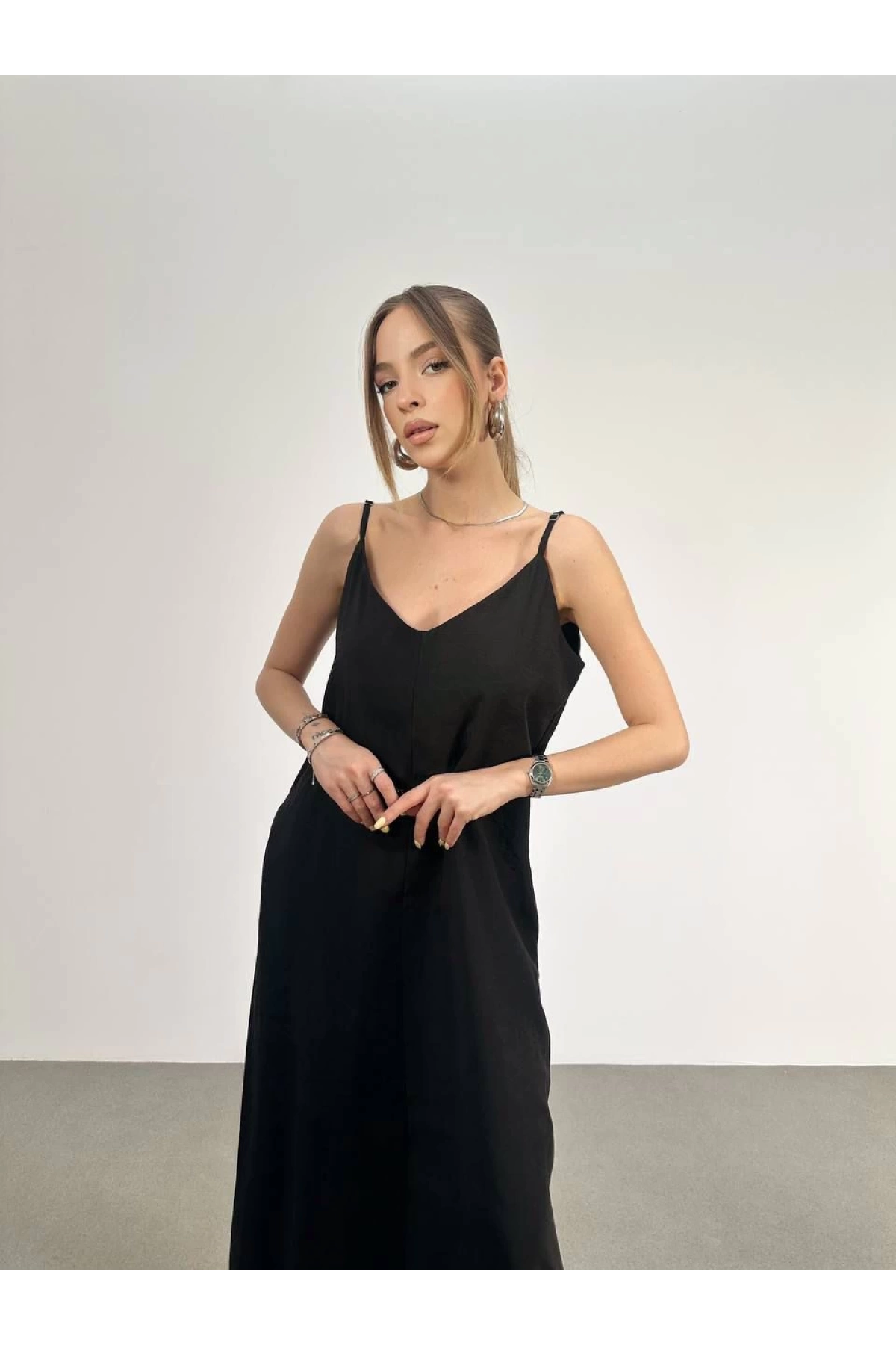 Askılı Modal Elbise Siyah