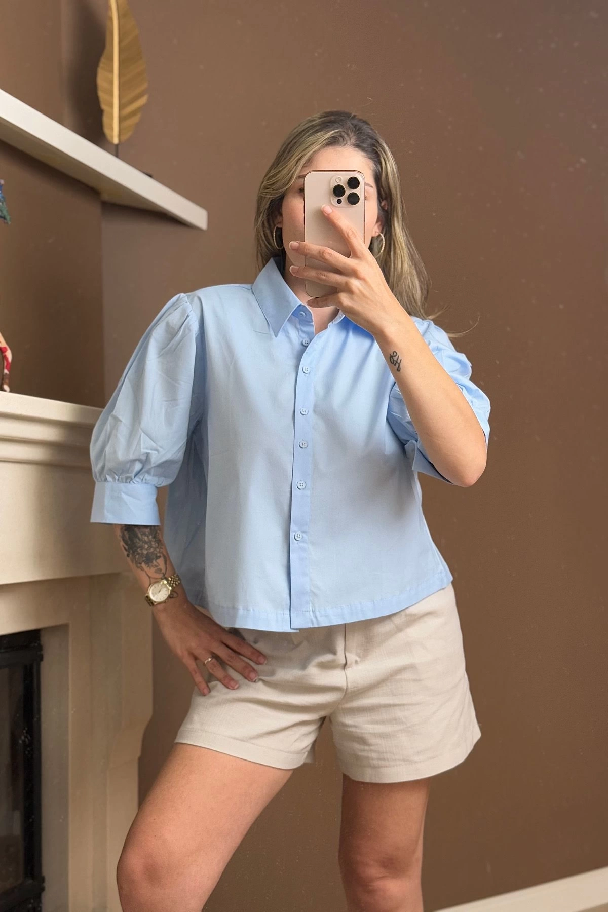 Crop Gömlek Mavi