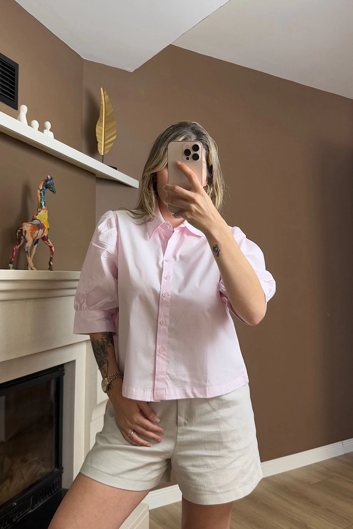 Crop Gömlek Pembe