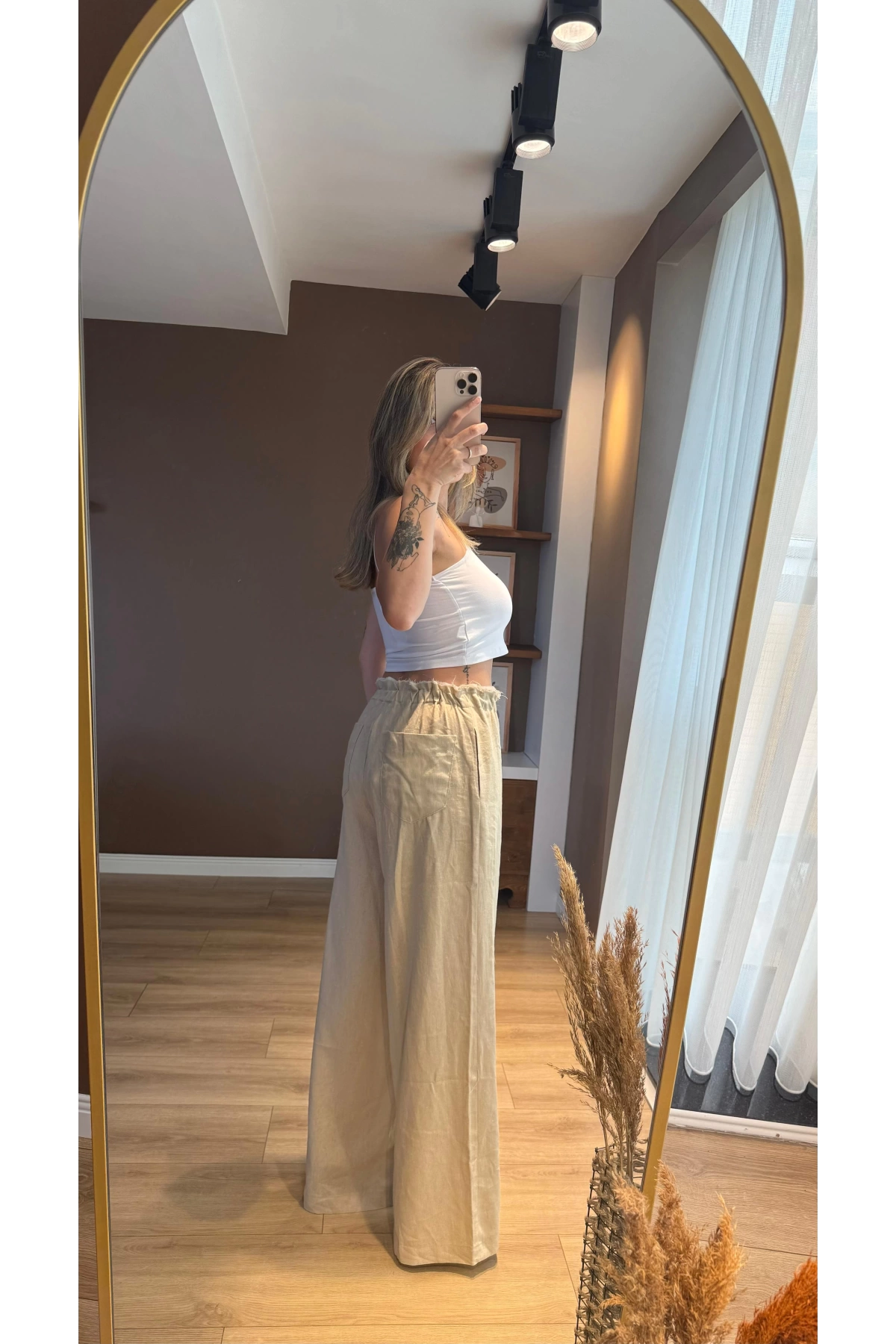 Bel Bantlı Keten Pantolon