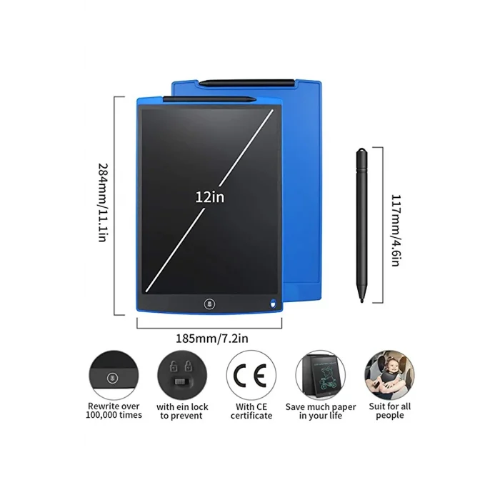 12 Inc Writing Lcd Grafik Dijital Kalemli Çizim Tableti Yazı Tahta Not Yazma Eğitim Tableti