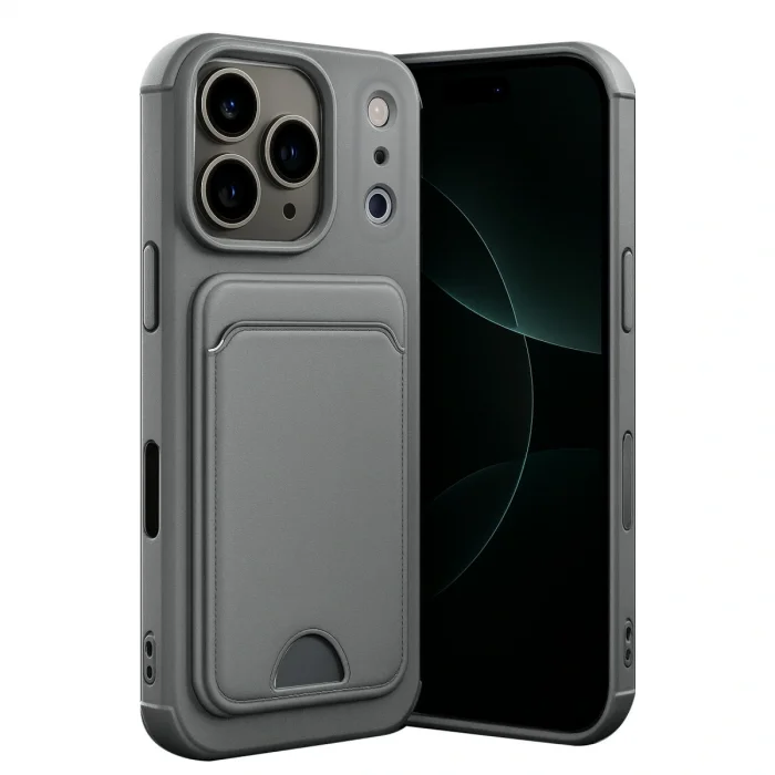 Apple İphone 17 Pro Kelvin Kartvizitli Silikon - Gri