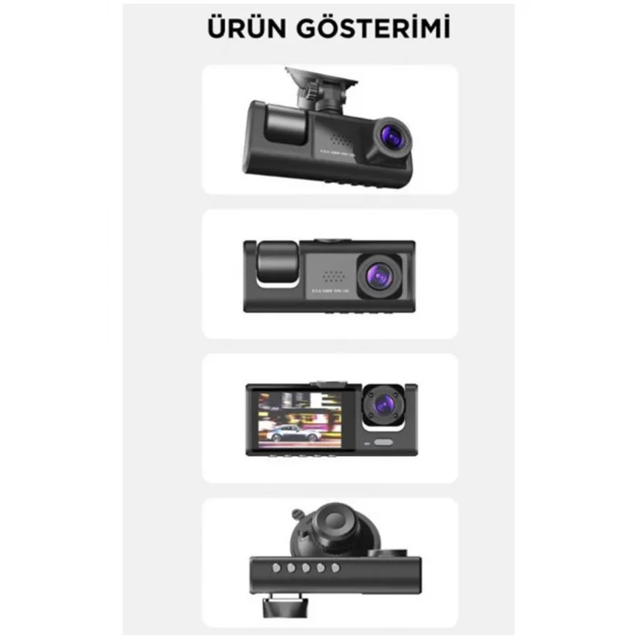 Araç İçi 1080p 3 Kameralı Lcd Ekranlı Gece Görüşlü , G-sensör , Geri Görüş Kamera